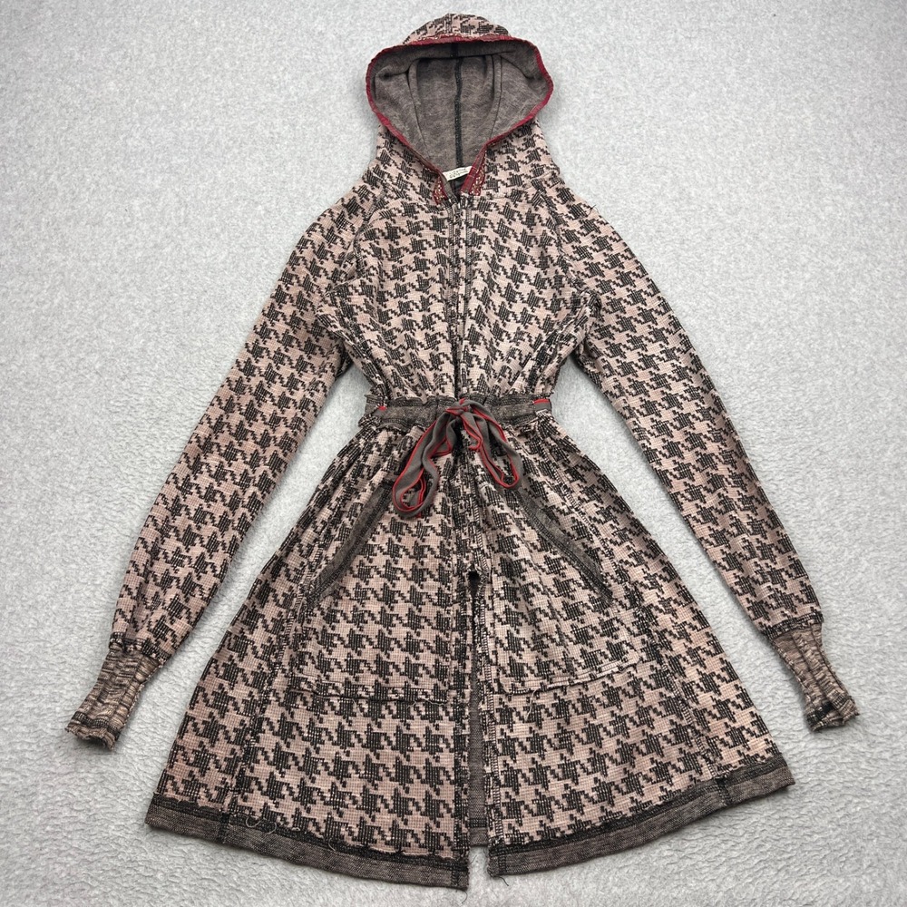 Scrapbook Originals Zip Up Hoodie Jacket Women Small Houndstooth Belted Longline
